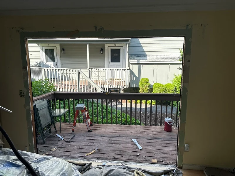 Opening being prepared for door installation